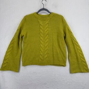 Love Whit XS Green Cable Knit‎ Bell Sleeve Pullover Sweater Top